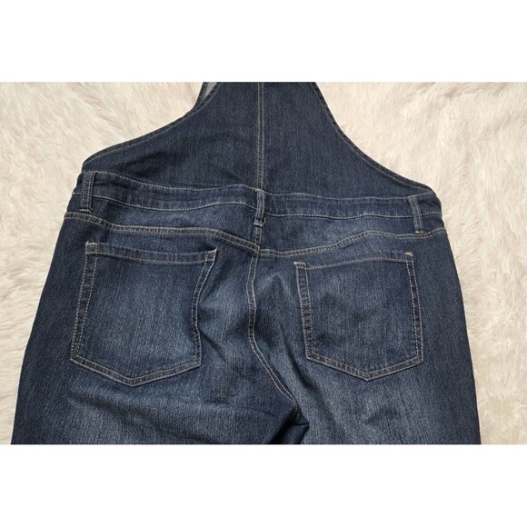 L.E.I. Y2k Dark Denim Whiskered Faded Hippie Overalls Size XL Juniors - Picture 10 of 13